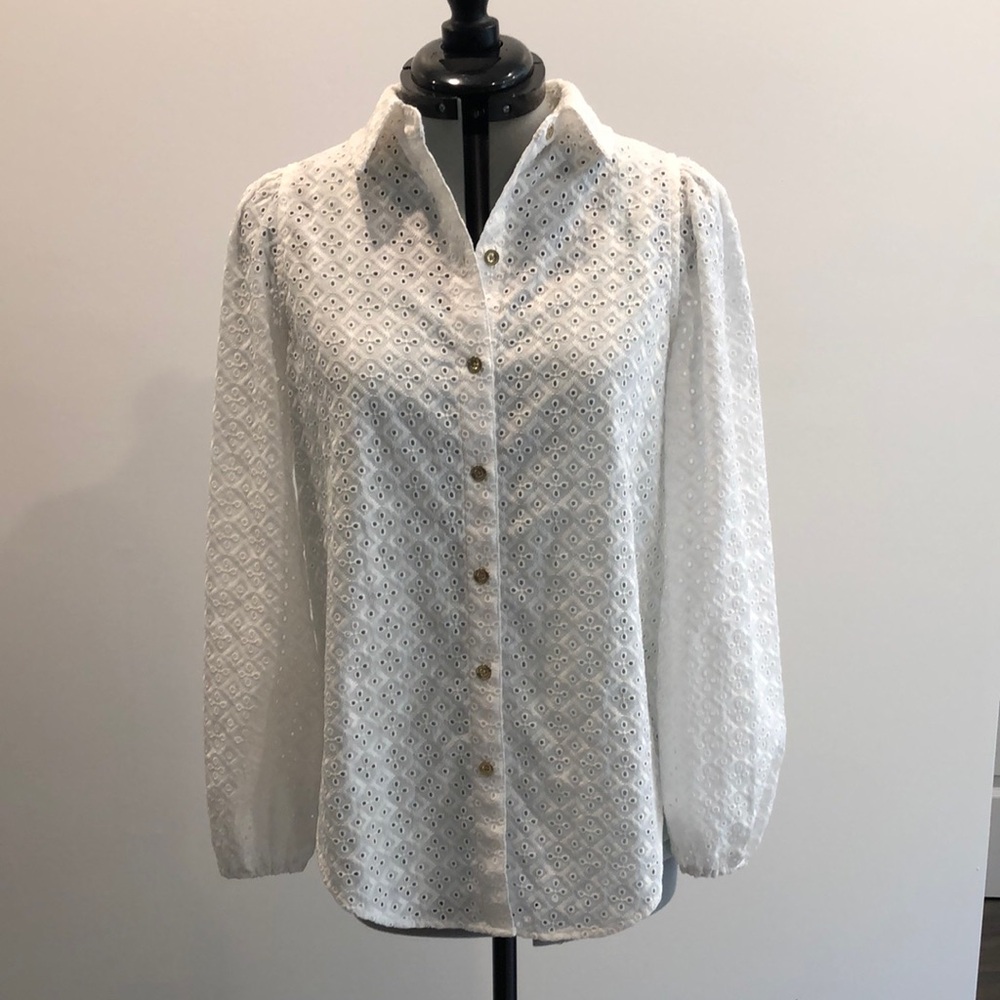 Lilly Pulitzer White Eyelet Button-Down Blouse